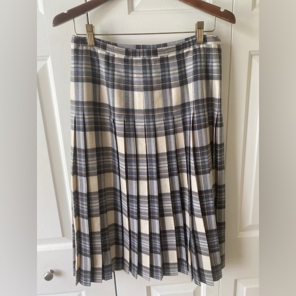 Al Jean Canada Pure Wool Plaid Pleated Tartan Midi Skirt Sz12